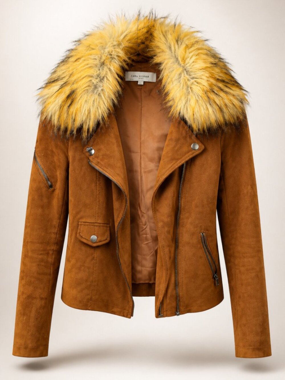 John + Jenn Hudson Suede Moto Jacket with Faux Fur Collar - Brown - S